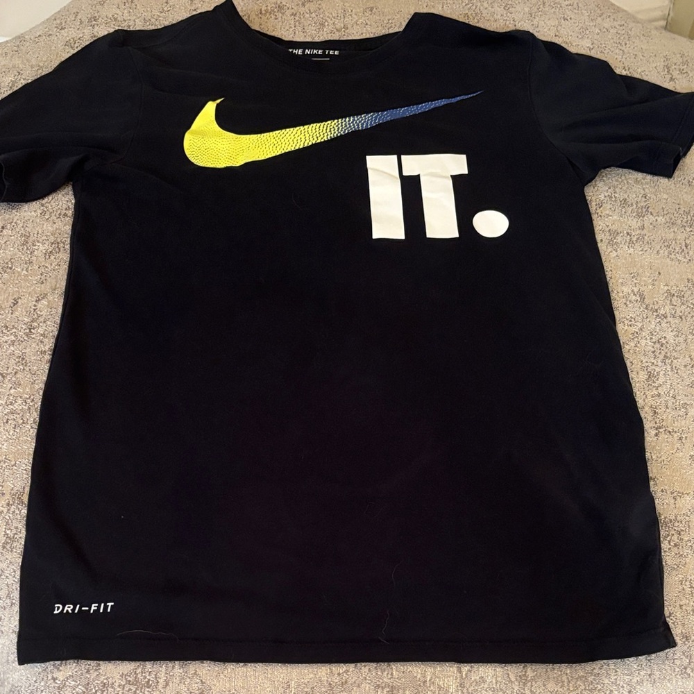 Nike Black T-Shirt with Yellow and Blue Swoosh